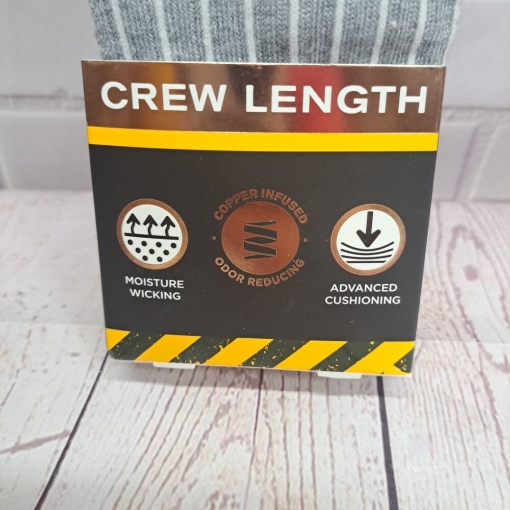 2 Pair Copper Fit Crew Length Work Socks Size L/XL (M 9-12 W 10-13) Grey Socks - Picture 3 of 8